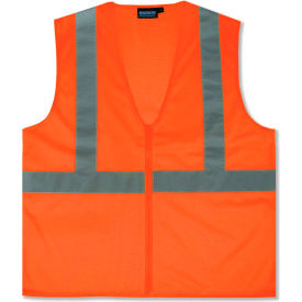 Erb Industries Inc 61454 Aware Wear® ANSI Class 2 Zipper Economy Mesh Safety Vest, 61454, Type R, Orange, Size L image.