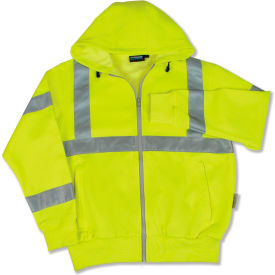 Erb Industries Inc 61525 Aware Wear® ANSI Class 3 Hooded, Zipper Sweatshirt, 61525 - Lime, Size M image.