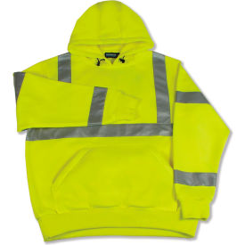Erb Industries Inc 61541 Aware Wear® ANSI Class 3 Hooded, Pull-Over Sweatshirt, 61541 - Lime, Size L image.