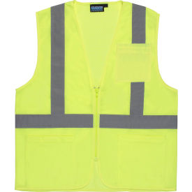 Erb Industries Inc 61647 Aware Wear® ANSI Class 2 Economy Mesh Safety Vest, Zip Front & Pockets, Type R, Lime, Size M image.