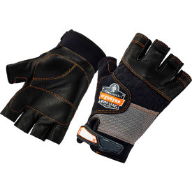 Ergodyne 17782 Ergodyne® ProFlex® 901 Half-Finger Leather Impact Gloves, Black/Gray, Small image.