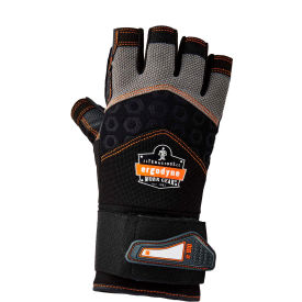 Ergodyne 17712****** Ergodyne® ProFlex® 910 Half-Finger Impact Gloves, w/ Wrist Support, Black, S, 17712 image.