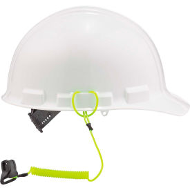 Ergodyne® Squids® 3158 Coil Hard Hat Lanyard with Clamp Lime 13""