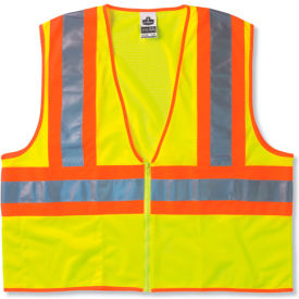 Ergodyne 21297 Ergodyne® GloWear® 8229Z Class 2 Economy Two-Tone Vest, Lime, 2XL/3XL image.