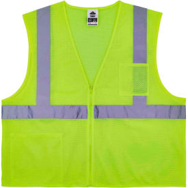 Ergodyne 21573 Ergodyne® GloWear® 8256Z Self Extinguishing Vest, Zipper, Class 2, S/M, Lime image.