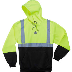 Ergodyne 21682 Ergodyne® GloWear® 8293 Class 2 Hooded Sweatshirt W/Black Front, Lime/Black, S image.