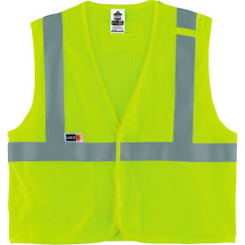 Ergodyne 21867 Ergodyne GloWear 8263FRHL Hi-Vis FR Safety Vest, Class 2, Mesh, Hook/Loop, Economy, 2XL/3XL, Lime image.
