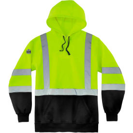 Ergodyne 21889 Ergodyne® GloWear® 8373 Hi-Vis Hooded Sweatshirt, Black Bottom, Class 3, 5XL, Lime image.