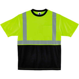 Ergodyne 22502 Ergodyne® GloWear® 8289BK Hi-Vis T-Shirt, Black Bottom, Class 2, S, Lime image.