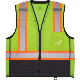 Ergodyne 23033 Ergodyne® GloWear® 8251HDZ-BK Two Tone Hi-Vis Safety Vest, ANSI Class 2, S/M, Lime image.