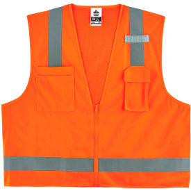 Ergodyne 24011 Ergodyne® GloWear® 8249Z Economy Surveyors Vest, Zipper, Class 2, XS, Orange image.