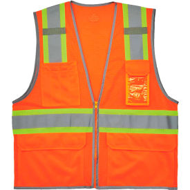 Ergodyne 24133 Ergodyne® GloWear® Two-Tone Mesh Vest, Reflective Binding, S/M, Type R, Class 2, Orange image.