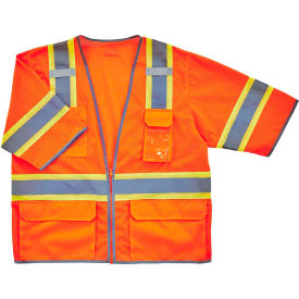 Ergodyne 24155 Ergodyne® GloWear® 8346Z Hi-Vis Two Tone Surveyor Vest, Zipper, Class 3, L/XL, Orange image.