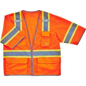 Ergodyne 24157 Ergodyne® GloWear® 8346Z Hi-Vis Two Tone Surveyor Vest, Zipper, Class 3, 2XL/3XL, Orange image.