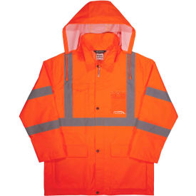 Ergodyne 24363 Ergodyne® 8366 Glowear® Type R Class 3 Lightweight Hi-Vis Rain Jacket, Orange, M image.