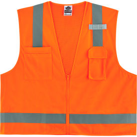 Ergodyne 24511 Ergodyne GloWear 8249Z-S Hi-Vis Surveyors Vest, Class 2, Economy, Single Size, XS, Orange image.