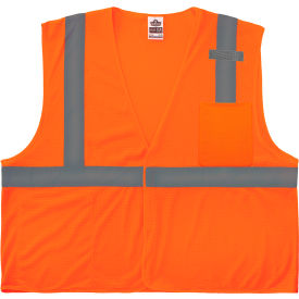 Ergodyne 24535 Ergodyne GloWear 8210HL-S Mesh Hi-Vis Safety Vest, Class 2, Economy, Single Size, XL, Orange image.