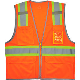 Ergodyne 24572 Ergodyne GloWear 8246Z-S Two-Tone Mesh Hi-Vis Safety Vest, Class 2, Single Size, S, Orange image.