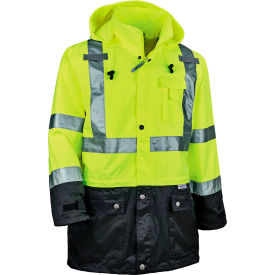 Ergodyne 25322 Ergodyne® GloWear 8365BK Hi-Vis Rain Jacket w/ Black Accents, Class 3, Polyester, Small, Lime image.