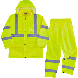 Ergodyne 25433 Ergodyne® GloWear® 8376K Lightweight Hi-Vis Rain Suit, Class 3, Polyester, M, Lime image.