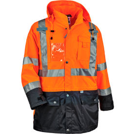 Ergodyne 25462 Ergodyne® GloWear® 8386 Hi-Vis Shell Jacket, Small, Orange image.
