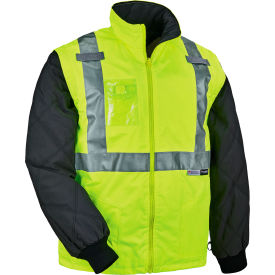 Ergodyne 25496 Ergodyne® GloWear® 8287 Hi-Vis Winter Jacket & Vest w/ Detachable Sleeves, 2XL, Lime image.