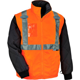 Ergodyne 25516 Ergodyne® GloWear® 8287 Hi-Vis Winter Jacket & Vest w/ Detachable Sleeves, 2XL, Orange image.