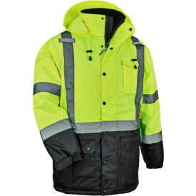 Ergodyne 25562 Ergodyne® GloWear® 8384 Hi-Vis Quilted Parka Winter Jacket, Small, Lime image.