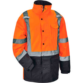 Ergodyne 25572 Ergodyne® GloWear® 8384 Hi-Vis Quilted Parka Winter Jacket, Small, Orange image.
