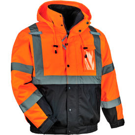 Ergodyne 25582 Ergodyne® GloWear® 8381 Hi-Vis 4-in-1 Winter Bomber Jacket, Small, Orange image.