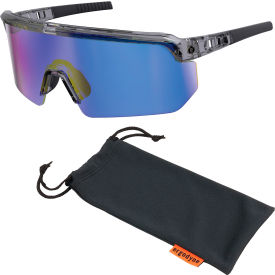 Ergodyne® Skullerz AEGIR-AFASM Half Frame Safety Glasses Blue Mirror Lens Clear Smoke Frame