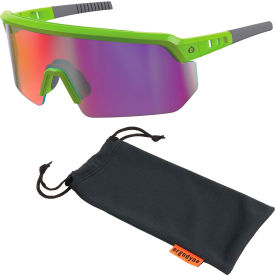 Ergodyne® Skullerz® AEGIR-AFASM Half Frame Safety Glasses Purple Mirror Lens Lime Frame