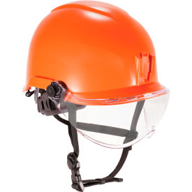 Ergodyne 60217 Ergodyne Skullerz 8974V Class E Safety Helmet with Visor Kit, Anti-Fog Clear Lens, Orange image.