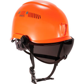 Ergodyne 60222 Ergodyne Skullerz 8975V Class C Safety Helmet with Visor Kit, Anti-Fog Smoke Lens, Orange image.