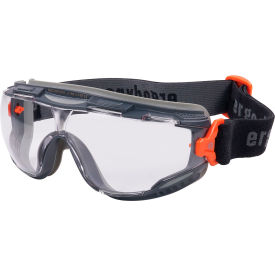 Ergodyne 60308 Ergodyne® ARKYN-FAB Clear Lens Safety Goggles w/ Elastic Strap, Anti-Scratch & Anti-Fog, Gray image.