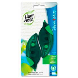 Liquid Paper DryLine Grip Recycled Correction Tape, 1/5 in x 335 in, White, 2/Pack