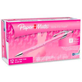 Paper Mate 70672 Paper Mate® FlexGrip Elite Pink Ribbon Stick Pen, Refillable, Black Ink, Dozen image.