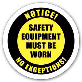 Ergomat Llc DS-SIGN 12-0175 Durastripe 12" Round Sign - Notice Safety Equipment Must Be Worn No Exceptions image.