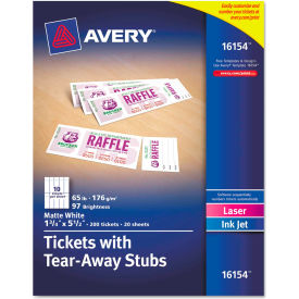 Avery Consumer Products 16154 Avery® Printable Tickets w/Tear-Away Stubs 16154, 8-1/2" x 11", Matte White, 200/Pack image.