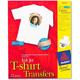 Avery Consumer Products 3275 Avery® Light Fabric Transfers for Inkjet Printers - AVE3275 - 8-1/2 x 11 - White - 12/Pack image.