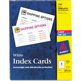 Avery Consumer Products 5388 Avery® UnRule Index Cards for Laser and Inkjet Printers 5388, 3" x 5", White, 50/Box image.