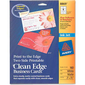 Avery Consumer Products 8869 Avery® Print-to-the-Edge 2-Sided Clean Edge Business Card 8869, 2" x 3", Matte, 160/Pack image.