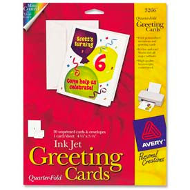 Avery Consumer Products 3266 Avery® Quarter-Fold Greeting Card, 4-1/4" x 5-1/2", Matte, White, 20 Sheets/Pack image.