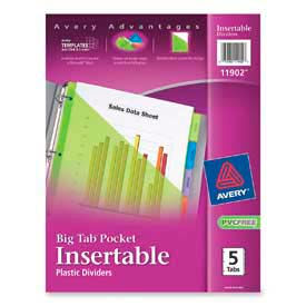 Avery Consumer Products 11902 Avery® Plastic Pocket Insertable Tab Dividers, Assorted, 5 Tabs/Set image.