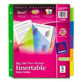 Avery Plastic Two-Pocket Insertable Dividers, Assorted, 5 Tabs/Set
