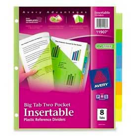 Avery Consumer Products 11907 Avery® Plastic Two-Pocket Insertable Dividers, Assorted, 8 Tabs/Set image.