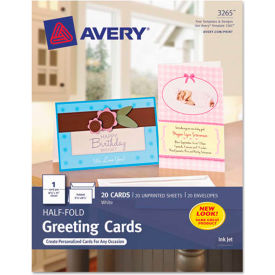Avery Consumer Products 3265 Avery® Half-Fold Greeting Card, 5-1/2" x 8-1/2", Matte, White, 20 Cards/Pack image.