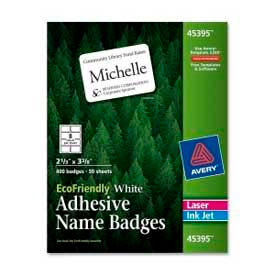 Avery Consumer Products 45395 Avery® EcoFriendly Adhesive Name Badges, 2-1/3" x 3-3/8", White, 400 Labels/Box image.
