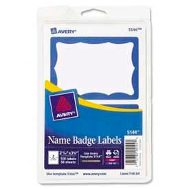 Avery® Name Badge Labels 2-11/32"" x 3-3/8"" Blue Border 100 Labels/Pack