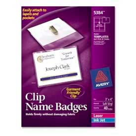 Avery Consumer Products 5384 Avery® Clip Style Name Badges, 3" x 4", Clear, 40/Box image.